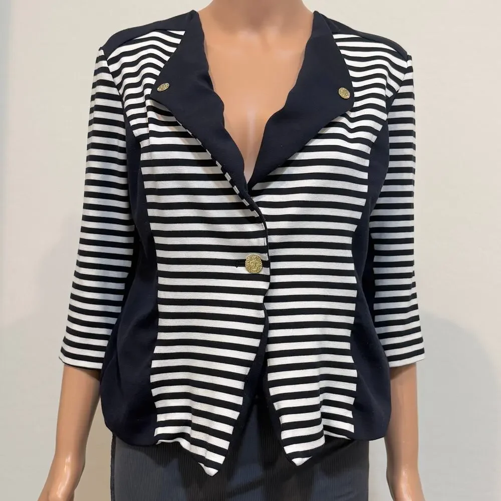 Anne Klein small stripe color block 1/2 sleeve jacket blazer C2 2405